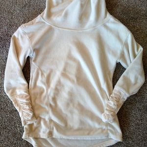 Cowl neck sweat top with shirred sleeves